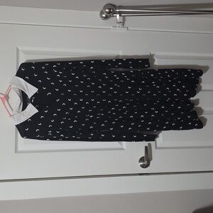 Black Dress with White Collar and Crescent Pattern Wednesday Style